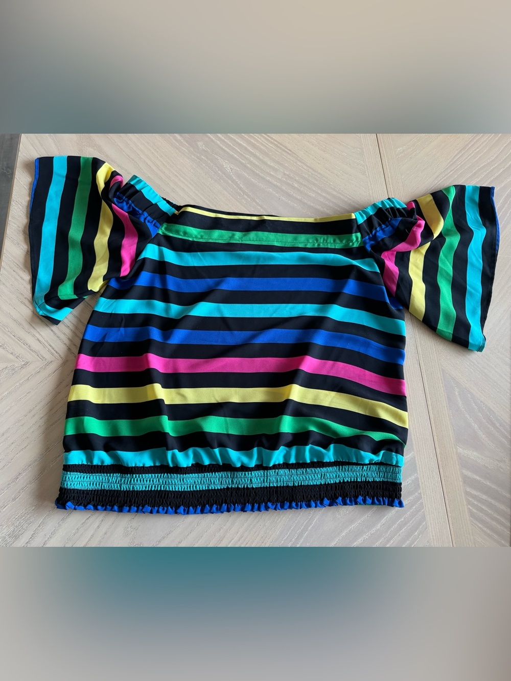 New York & Company Multi-Color Striped Off-Shoulder Crop Top / Size Large